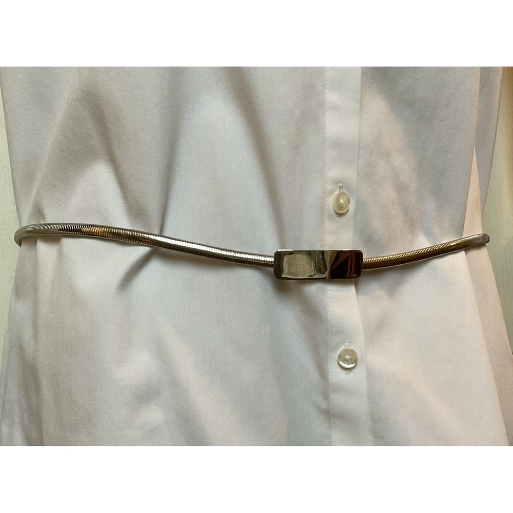Vintage Stretchy Metal‎ Snake Chain Belt Silver Tone Slinky Skinny 70s 80s Cinch